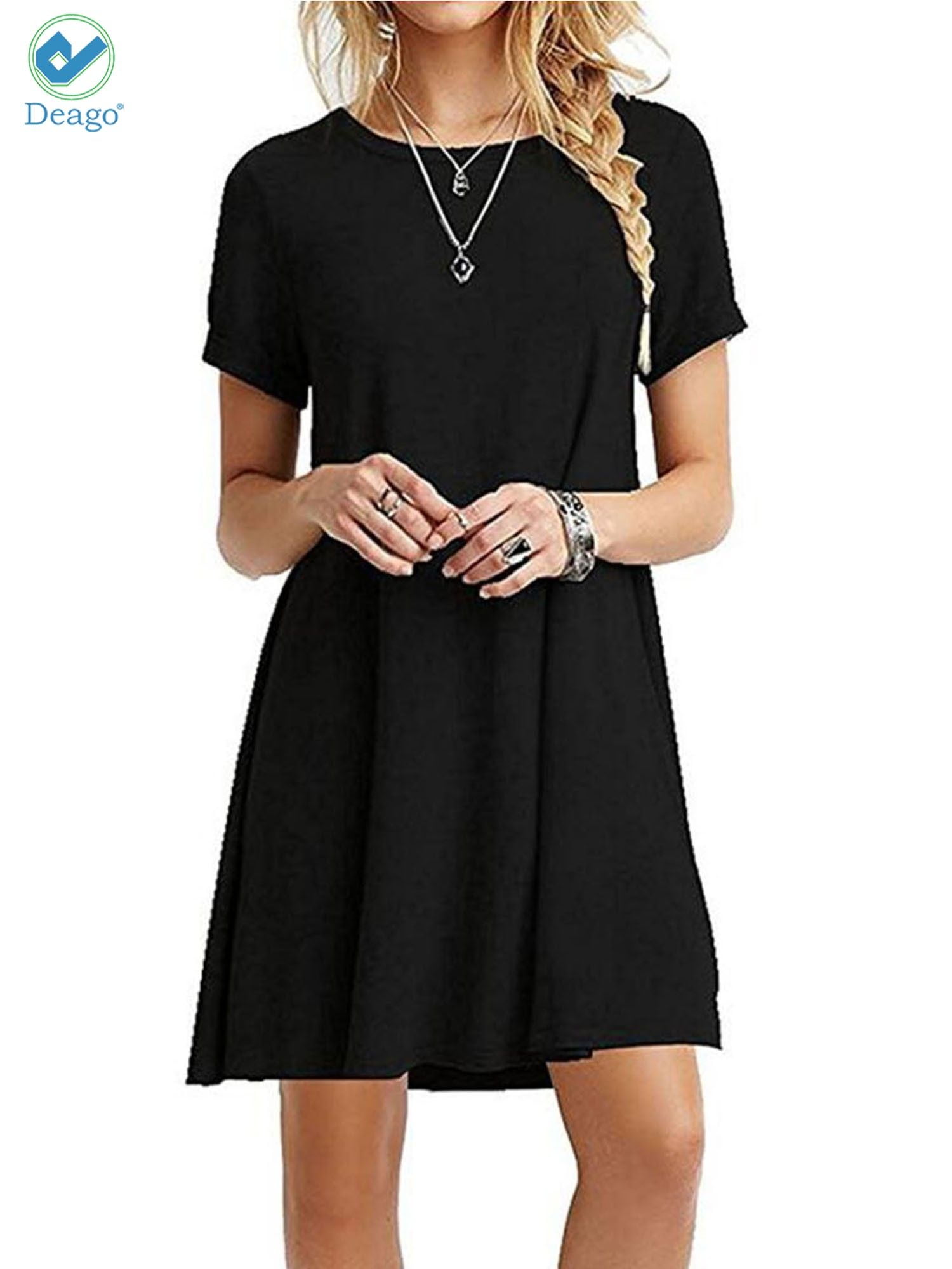 Deago Women's Sundress Short Sleeve Casual T-shirt Dress Plain A Line Loose  Summer Dress Plus Size (Black, XXL) - Walmart.com